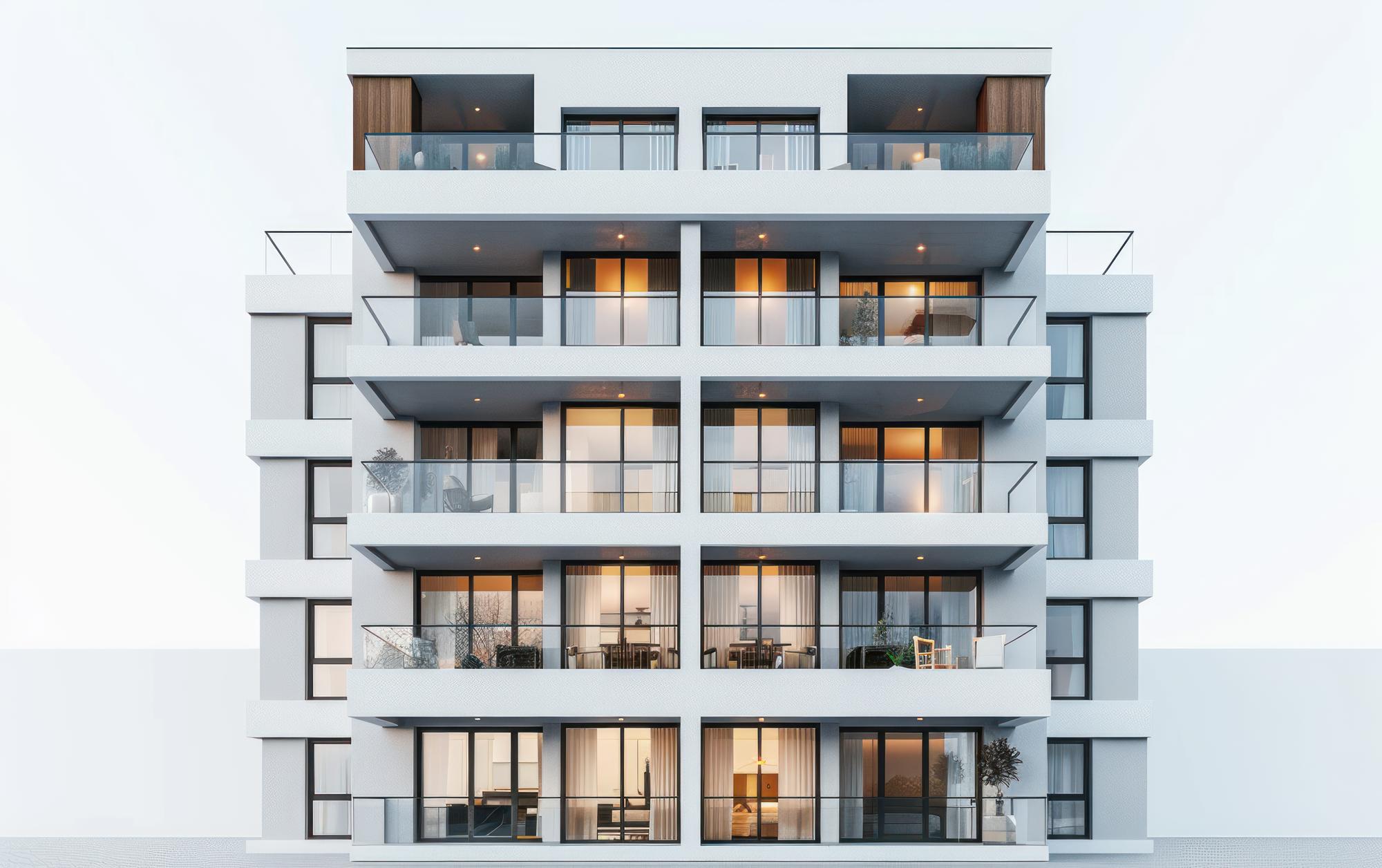 Modern residential building facade with balconies
